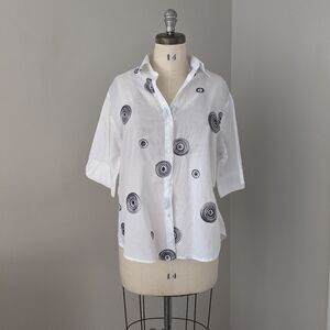 Embroidered 100% Cotton Button Down Short Sleeve